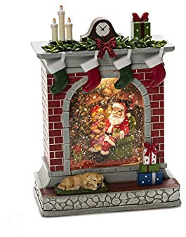Konstsmide LED Snow Globe Fireplace and Santa Claus Scene/Water Filled/Christmas Decorations Indoor Battery Lights/Timer/Battery Operated: 3xAA 1.5V (excl.) or USB (Inc)
