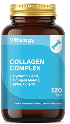 VITTALOGY Collagen Complex Suplemento Natural de Colágeno Hidrolizado Marino con Ácido Hialurónico, Magnesio, Coenzima Q10 y Vitaminas A, B12, C y D. Colágeno para Articulaciones y Piel. (1 Bote)