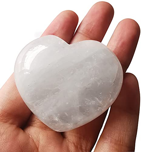 Lovionus89 Natürlicher Weißer Quarz Herzstein | Poliertes Heilstein Kristallherz Naturstein | Edelstein Herz Dekoration Meditation | Geschenk Frauen, 45mm