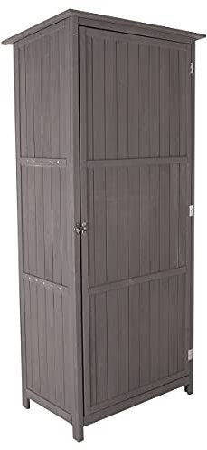 CHARLES BENTLEY FSC® 100%, Wooden, Storage Shed, Grey, Tall, Small, Outdoor, Garden Storage, Outdoor Storage, Shelves, Hooks, Space Saving, Internal Hooks, Steel Roof, Water Proof (190x86x56cm)