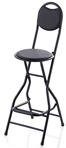 LBSI Sgabello Pieghevole Portatile con Schienale, Sgabello Cucina Alto, Sgabelli da Bar Alti Pieghevoli, Sedia da Pranzo 35 * 42 * 66cm