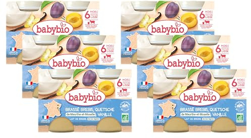 BABYBIO - Petits Pots Brassé Brebis Quetsche Vanille - 2x130g - 6+ Mois - Lot de 6 - BIO