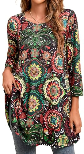 Enmain Damtunika, sommarskjorta, lång skjorta, kortärmad, långärmad, paisley-blommor, 3/4 ärmar, lösa toppar, åtsittande toppar, tunika, lediga blusar, t-shirt, S-3XL, XXL