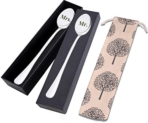 Kaffeelöffel mit Gravur Mr. & Mrs. Kaffeelöffel Eislöffel für Sie und Ihn Gravierte Edelstahllöffel als Geschenk für Paare, Eltern, Großeltern zu Weihnachten und Jubiläen – 2-tlg