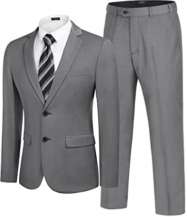 COOFANDY Men's 2 Piece Suits Classic Fit 2 Button Dress Suits Tuxedo Jacket Blazer Suit for Wedding Dinner Prom Grey