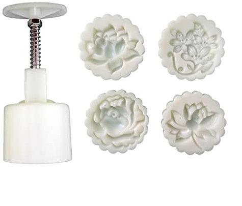 JKUHA Plastic Mooncake Mold 75g with Flower Stamp Cookie Cutter Mould DIY Baking Accessories Mid-Autumn Festival Kitchen Gadgets (Color : 02)