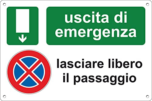 Pubblimania Divieto di sosta uscita d'emergenza | Cartello in alluminio 3 mm di spessore (Cm 20x30) (Divieto Sosta Uscita Emergenza)