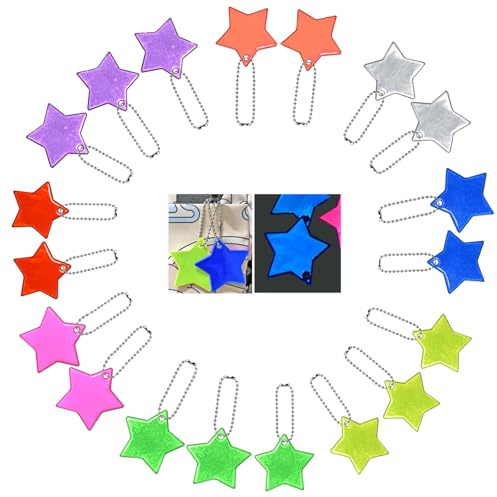 Lynlon 20er Pack Reflektor Schlüsselanhänger, Kinder Geburtstag Mitgebsel Geschenke, Sicherheits Sterne Reflektoren Anhänger für Schulranzen Jacken Outdoor Joggen (8 Farben, 5.5×5.5cm)
