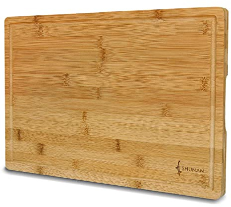Großes Massives Bambus Schneidebrett I Holz-Brett Küche 45x30cm I Premium Qualität I Küchenbrett I Saftrille I Antibakterielles Schneidbrett I Hackbrett