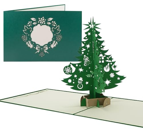 Sweetpopup® Pop-Up Karte Weihnachten – 3D kunstvoller Weihnachtsbaum – Festliche Glückwunschkarte für Weihnachten, Gutschein- & Geldgeschenk-Verpackung – Edle handgefertigte Weihnachtskarte, N002