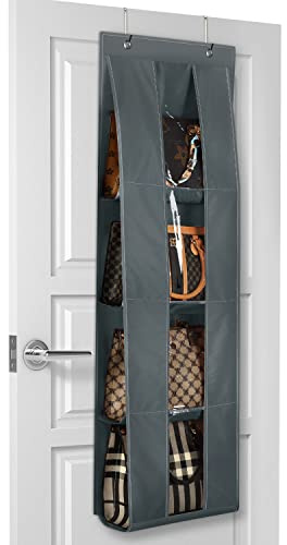 Lirex Handtaschen Aufbewahrung,Hängender Organizer Tasche,Über der Taschen Aufbewahrung mit 4 Durchsichtigen Fächern taschen aufbewahrung, Kleiderschrank Organizer Hängend,Dunkelgrau