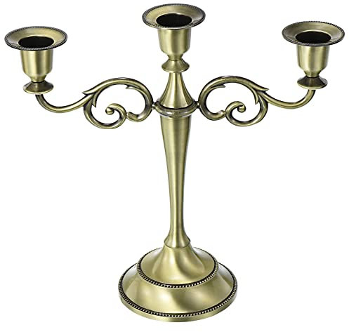 PATIKIL Metal Vela Soporte para Cónica Velas, 3 Brazos Portavelas Candelero Soporte 10 Pulgadas Alto para Boda Fiesta Cena Mesa Hogar Decoración, Bronce