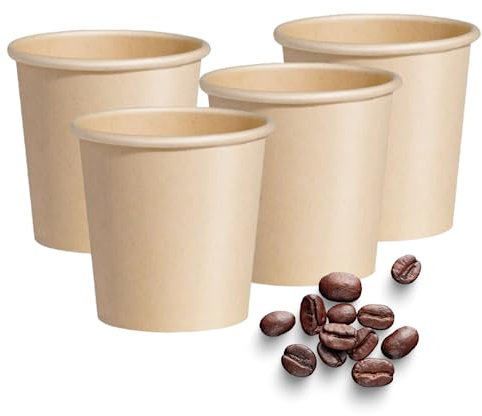 Eco & Natural 200 Vasos De Cartón Desechables 250 ml,100%Biodegradables, Reciclables - Vasos Cartón Café, Agua, Apto Bebidas Calientes, Color Marrón, Vasos Ideal Para Fiestas, Oficinas.