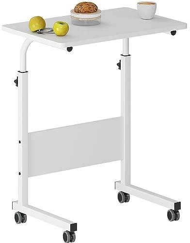 DlandHome Mobiler Stehpult, mobiler Beistelltisch, 60 cm, mit Rollen, verstellbar, beweglich, tragbar, Laptop-Ständer für Bett, Sofa, Weiß