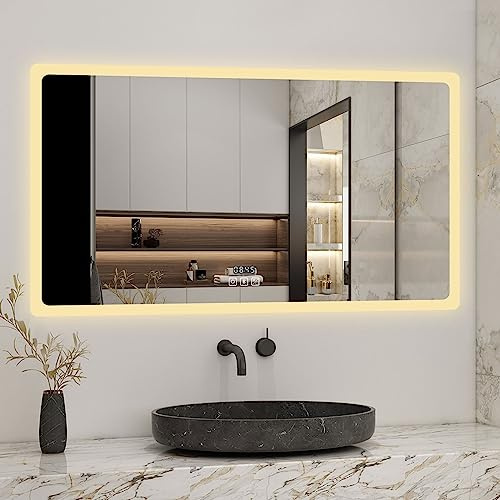 Biubiubath 160x80cm LED Badspiegel mit Bluetooth und Uhr,Badspiegel mit Beleuchtung,Touch,Beschlagfrei,Badezimmerspiegel mit 3 Lichtfarbe 3000-6000K Dimmbar,IP44