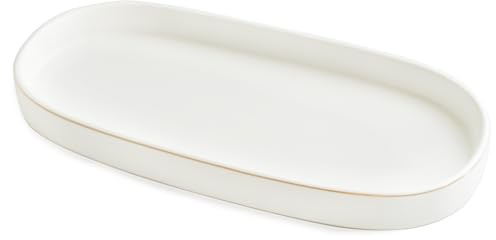 HANKOR Keramik-Badezimmer-Thekentablett, 25,4 x 12,7 cm, ovales Waschtisch-Tablett für Kommode, Seifenschale für Küchenspüle, Weiß