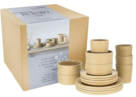 CreaTable, 21525, Série Futuro Sand, Set de vaisselle 16 pièces, service combiné en grès