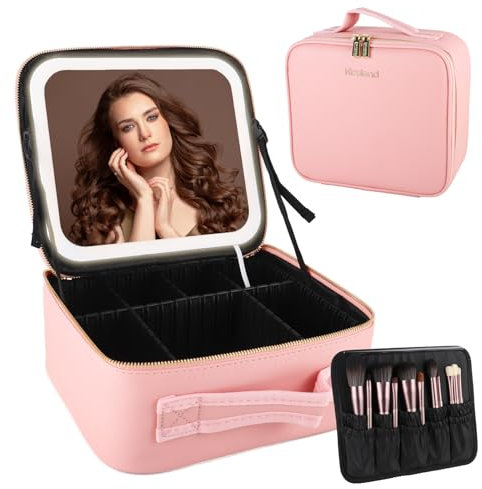 DaizySight Kosmetiktasche mit LED Beleuchtung Licht, Make up Tasche Koffer Verstauen für Reisen, Kosmetikkoffer Tasche Damen, Schminkkoffer Geschenk für Frau | Rosa | Mittelgroße