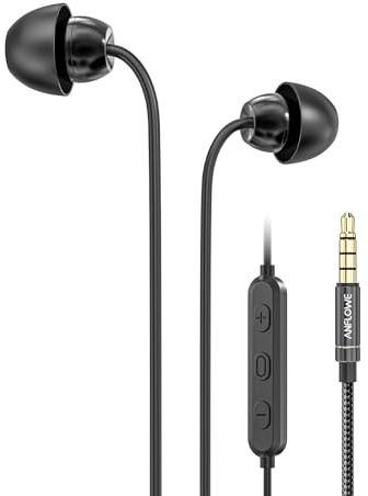 ANFLOWE MS28 - Schlaf Kopfhörer, In-Ear-Kopfhörer Ohrhörer mit Kabel und Mikrofon, Reiner Klang, Geräuschisolierung, Schlafkopfhörer für Schlafen, Seitenschläfer, Kleine Ohren