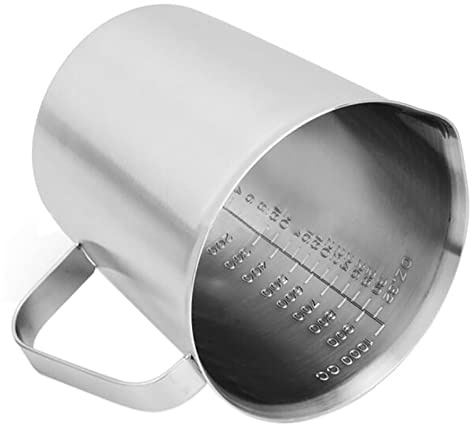 Messbecher Edelstahl Meßkanne Meßbecher 1000 ml/1 Liter Milchkännchen mit Markierung mit Griff, Milk Pitchermit Innen- Außen-Skala, Litermaß, Messkanne, Milchkännchen, Silber.