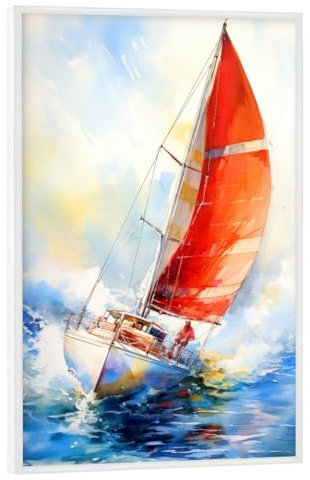artboxONE Poster mit weißem Rahmen 90x60 cm Sport Segelboote Sportkunst E - Bild segeln segelboot segeln