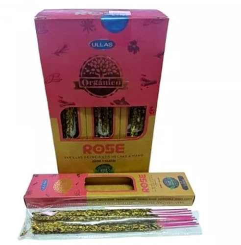3 scatole di incenso biologico in canne fatte a mano 25 gr x3 realizzate in India Resina e oli essenziali 100% naturale (rosa)