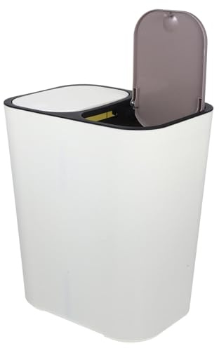 Pattumiera Cucina Bagno Con Coperchio, Cestino Spazzatura Differenziata, Doppio Scomparto Per Rifiuti Umidi E Secchi, Design Compatto in Avorio