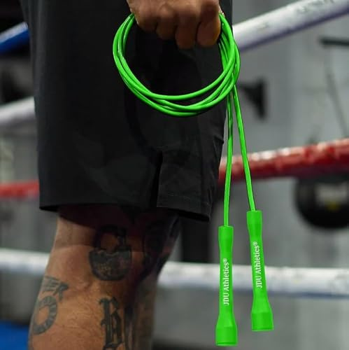 JDU Athletics Speed Series I Hergestellt für Boxen, 20 % schwerer als Standard-PVC-Springseil, verwicklungsfrei, größenverstellbar, unzerstörbare Griffe, Doppel-Unders, Anfänger und Experten (Venom