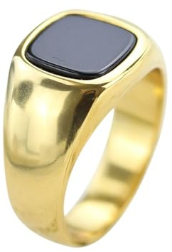 Bishilin Edelstahl Ringe Männer, Herren Ringe Personalisiert 12MM mit Schwarz Stein Siegelring Partnerringe Freundschaftsringe Silber Gold Gr.54-70
