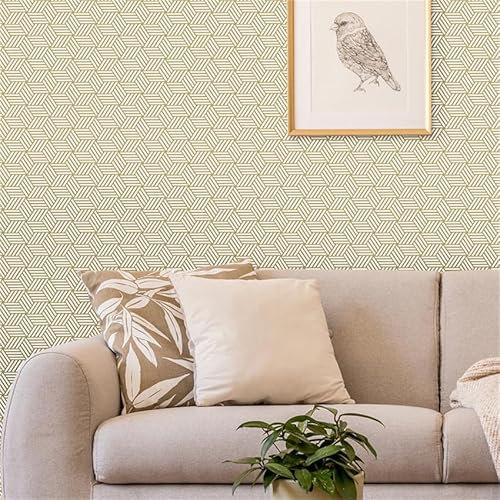 Selbstklebende Tapete Gelber Streifen Tapete Klebfolie Für Küche Schlafzimmer,Wasserfest Tapete Selbstklebend, Wandverkleidung Vinyl Diy Abnehmbar Tapeten,Statische Tapete 40X100CM