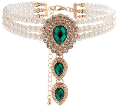 Carufin Retro Perla Collana Bracciali Sposa Collana Da Sposa Bracciali Collana Di Cristallo Gioielli Da Sposa Accessori per Le Donne Ragazze (Collana verde)