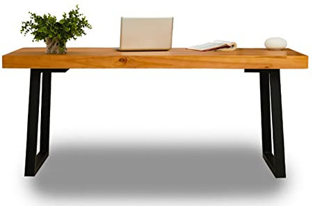 Computertisch mit Schmiedeeisenrahmen und Massivholz-Bürotisch, 5 cm dicke Schreibtischplatte, Computertisch, Konferenztisch, Tischlänge 120–220 cm, einfach zu montieren (einfarbig 120 x 60 x 75 cm)