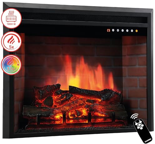 KAMINIO Elektrokamin Luca - Elektrischer Einbaukamin mit Heizung, 3D-Flammeneffekt, 12 Flammenfarben, Fernbedienung (23 Zoll)