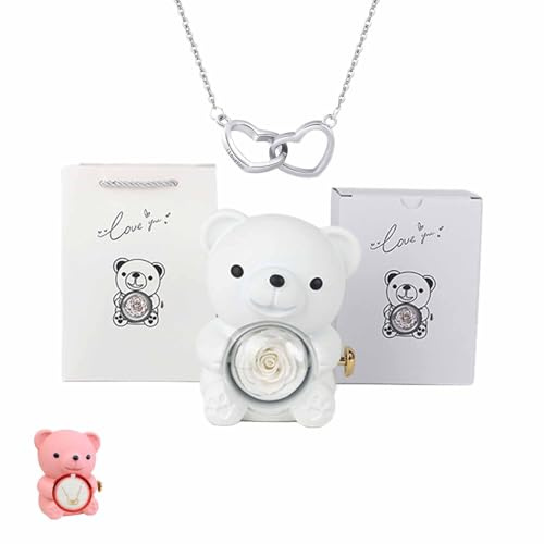 Regalo orso di rosa preservato donna collana cuore rose eterne regali per moglie mamma nonna fidanzata Natale San Valentino compleanno