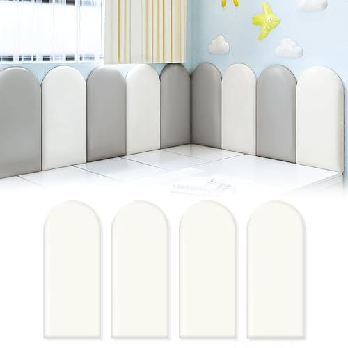 AYYDS 3D Wandpaneele Polsterpaneel, Wandpolsterung Selbstklebend, PU Wasserdicht Wandpolster Kinderzimmer, Wandpaneel Gepolstert, Anti Kollisions Bettkopfteil (Weiß, 20x40cm, 4pcs)