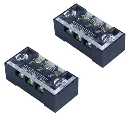 DIANQI 15A 660V Terminal Block 3 Position Screw Terminal Strip Dual Row 2 Pack with Cover （TB1503 2Pcs）