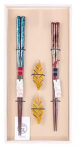 GAROEN Palillos para Principiantes Palillos de Metal Palillos de Estilo japonés para Parejas Palillos Personalizados Antideslizantes Caja de Regalo (C)