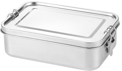 Wowlela Stainless Steel Lunch Box, 850ml Metal Lunch Box Portable Food Containers, Bento Box with Lock Clip for Salad Sandwich, Lunchbox for Adults Kids Camping Travel School Work