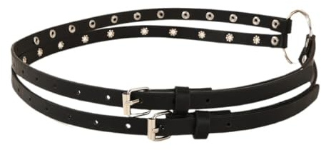 CPAOWEHF Taillengürtel mit Ösen, Punk, doppelte schmale Kette, Grunge-Schnalle, moderner Bund, Taillenkette, Nietengürtel, Schwarz , L