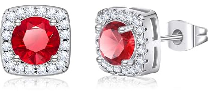 GILIEYER Boucles D'oreilles Zircon Cubique Carré, Brillant Boucles d'Oreilles en Simulation Diamant Mariage CZ Stud Boucles D'oreilles pour les Femmes Bijoux (Rouge)