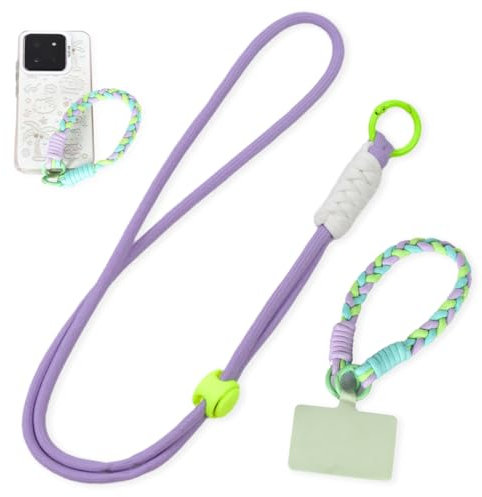 2 collane universali adatte per tutti gli smartphone, catena da appendere intorno al collo e al polso, pad con cordino, catena per smartphone da viaggio, cinturino per cellulare con inserto di