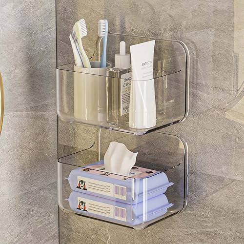 DEARBAG Estante de Ducha de 2 Piezas Sin Taladrar, Almacenamiento Transparente, Fácil Instalación, Superpegamento Autoadhesivo, Adecuado para Almacenar Suministros de Baño, Suministros de Cocina
