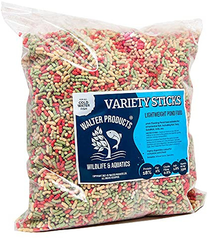 Walters Variety Sticks 40L Bag for Goldfish, Koi, Carp and all Cold Water Pond Fish. Balanced complete lightweight floating pond fish food with natural ingredients. 3kg bag