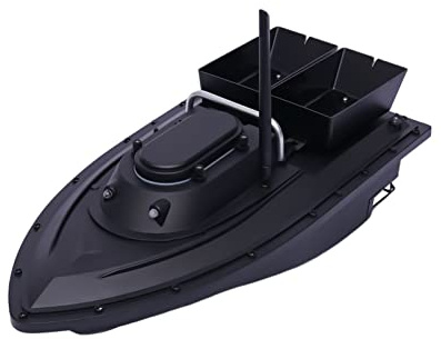 5 200 Mah betesbåt, svart, 500 m, fiskedrag, båt, fjärrkontroll med 2 LED-lampor, dubbel behållare, foderbåt, 2 kg, foderbåt, fiske med indikatorlampor, komplett batterilucka, anti-trassel