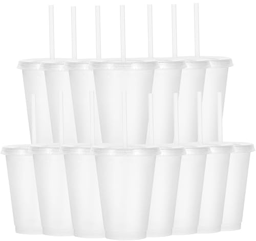 Yisituo Barnkopp med lock och sugrör, 15 stycken plastmuggar, drickkoppar barn för fester, camping, resor (15, transparent)
