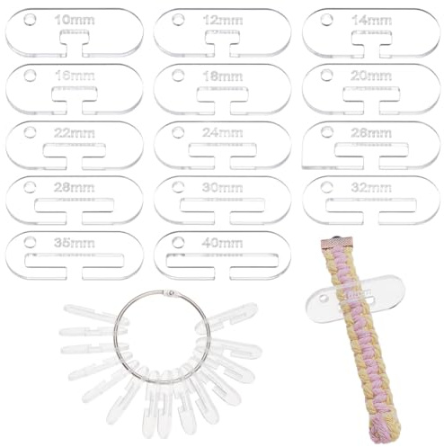 OLYCRAFT 28Pcs 14 Sizes Acrylic Band Weaving Width Gauge 5x2cm Clear Knitting Gauge Rulers with Iron Book Binder Hinged Rings Guide Knitting Tool for Spinners Yarn Measuring Crochet Accessories