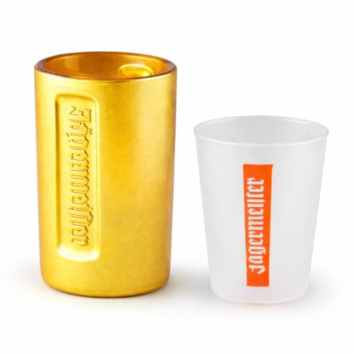 Jägermeister Original Shot-Glas 2 cl Schnaps-Glas goldene vergoldete Shot-Gläser Cup Cup's Kunststoff-Probierbecher