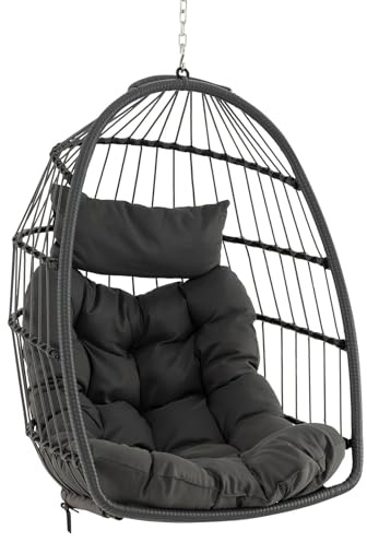 FANTASK Panier Suspendu Pliable en rotin synthétique avec Coussin Doux, siège Suspendu avec Accessoires de Suspension et balançoire Suspendue, Fauteuil, Chaise Suspendue pour l'intérieur et