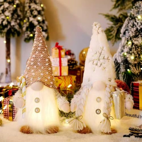 Kulurimi 2PCS Christmas Gnomes Plush with Cane and Gift Handmade Gnomes Plush Ornaments Elf Doll Christmas Gnomes for Party Decorations Home Kitchen Decor Gifts(A)