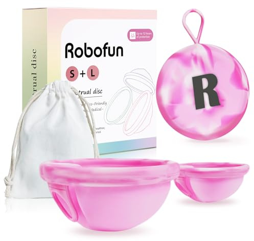 Wiederverwendbare Menstruationsscheibe Set, 2 Periodenscheibe (S+L), bis zu 12 Stunden, Menstruationsscheibe für leichte oder starke Regelblutung